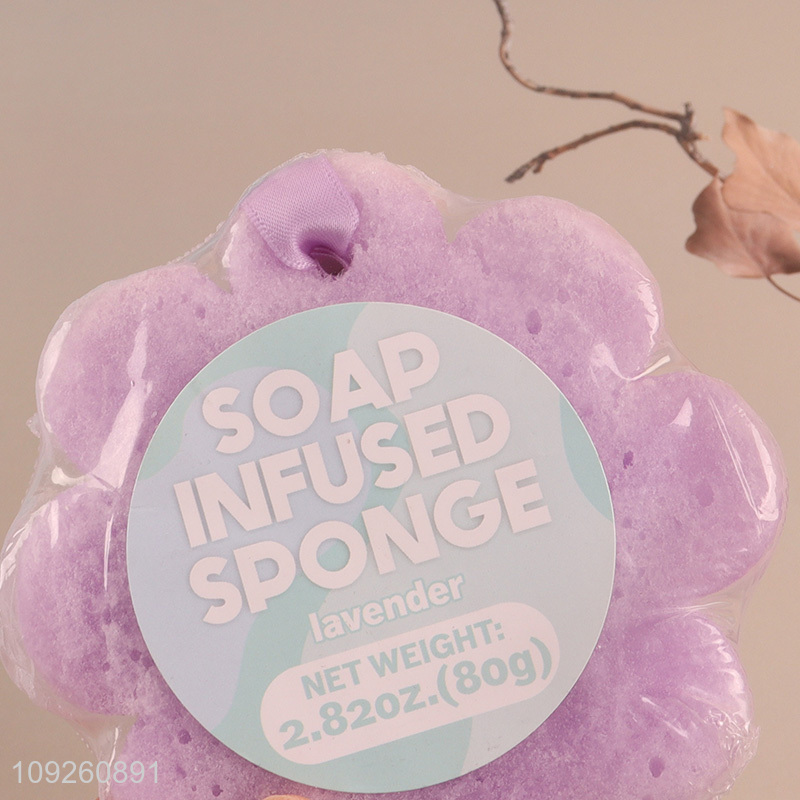 Factory supply flower shape lavender face body soap infused sponge for sale