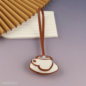 Good Quality Coffee Cup Keychain Pendant PU Leather Bag Charm Key Chain Accessories