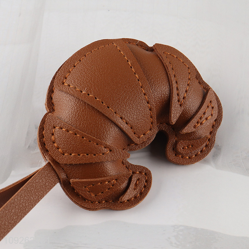 China Imports Croissant Keychain Pendant PU Leather Bag Charm for Handbag Backpack