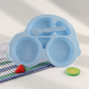 Top selling car shape plastic baby dinner plate set with fork and spoon wholesale