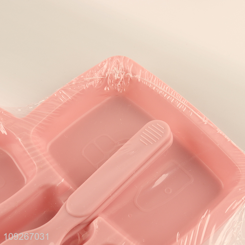 Good quality plastic baby dinner plate set with fork and spoon for sale