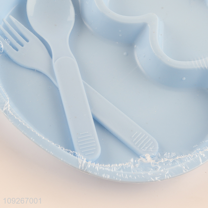 Top quality sheep shape plastic baby dinner plate set with fork and spoon