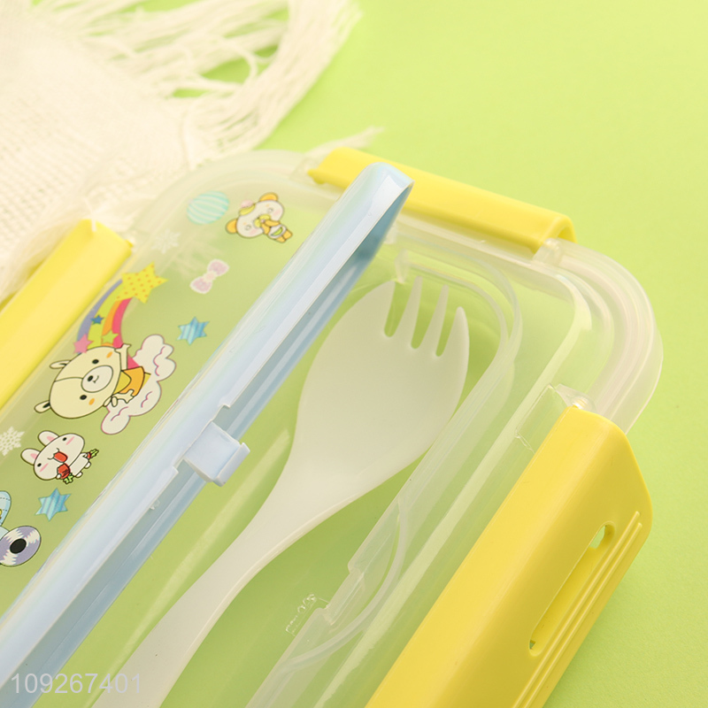 Yiwu market cartoon portable plastic 3compartment lunch box set for sale