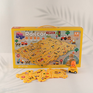 Hot products kids engineering puzzle game electric rail car toys for sale