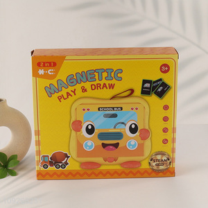 Good quality school bus shape kids magnetic puzzle game learning board