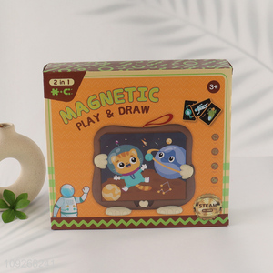 Factory price 2in1 creative kids magnetic puzzle game painting board for sale