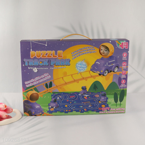 Top products creative diy space puzzle game electric rail car toys