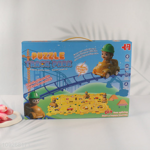New arrival children diy track park puzzle game electric rail car toys