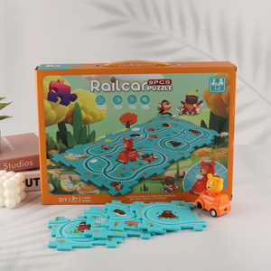 Low price funny children diy cartoon puzzle game rail car toys for sale