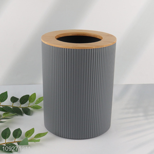 Factory price home office round plastic waste bin with bamboo lid