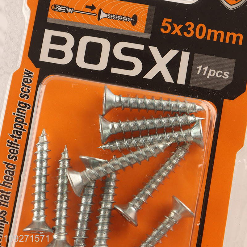 Online wholesale 5*30mm 11pcs zinc-plated phillips flat head self-tapping screws
