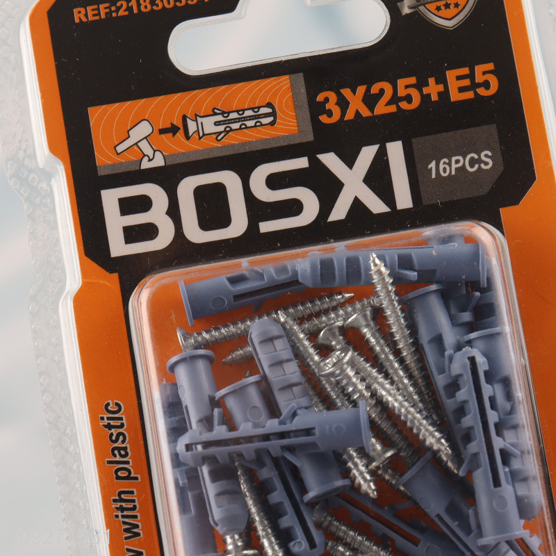 Yiwu market 16pcs plastic wall anchor and screw set for hardware accessories