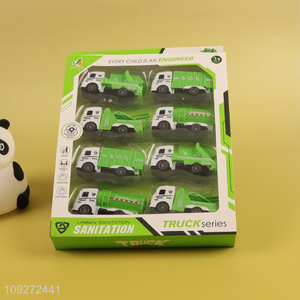 Online wholesale children's toy pull back car set sanitation truck toy