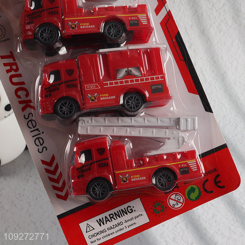 China wholesale fire fighting truck children pull back car toy set