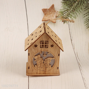 Good price house shape wooden christmas ornament led lights