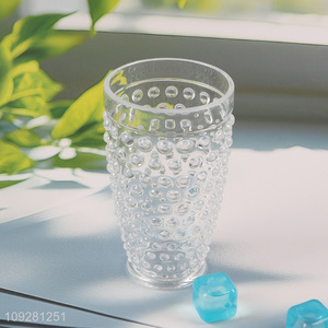 Yiwu market clear glass embossed water cup drinking cup