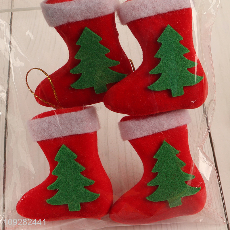 China wholesale 4pcs mini christmas boots christmas hanging ornament decoration