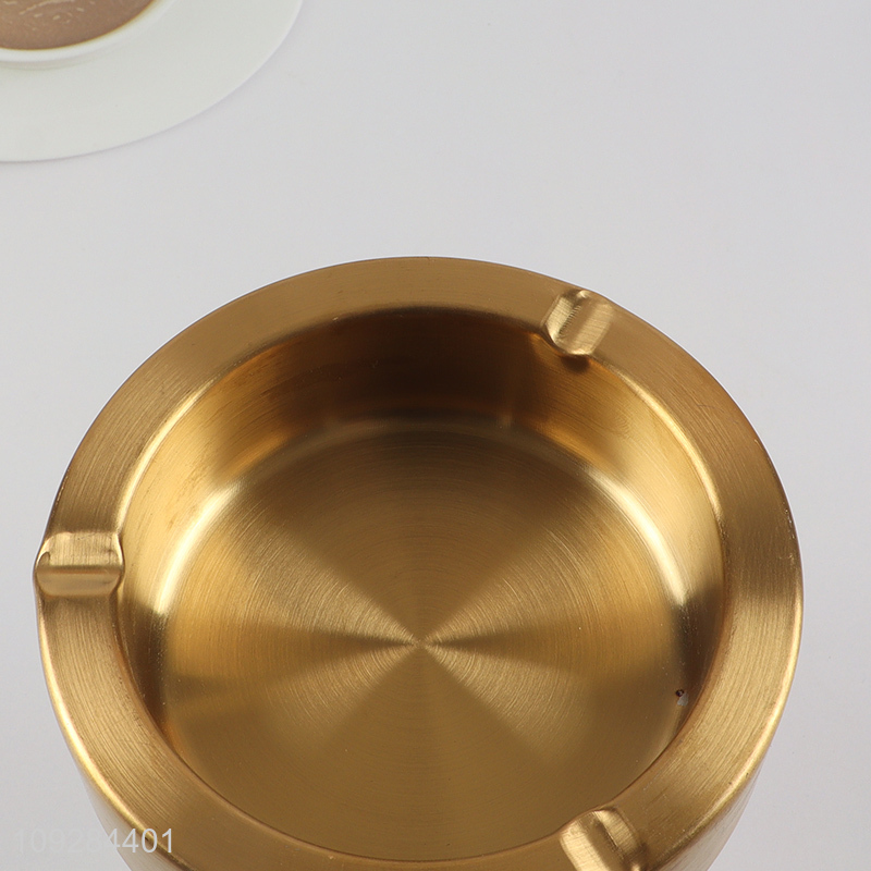 Good selling round golden stainless steel smoking ashtray wholesale