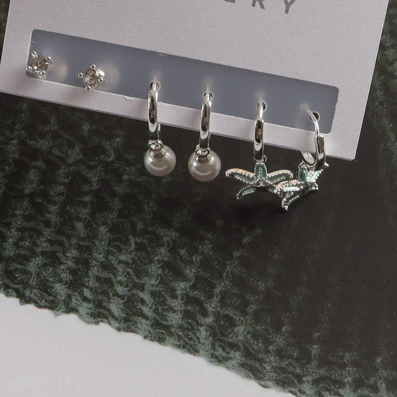 Yiwu market women fashion jewelry earrings ear studs set with pearl